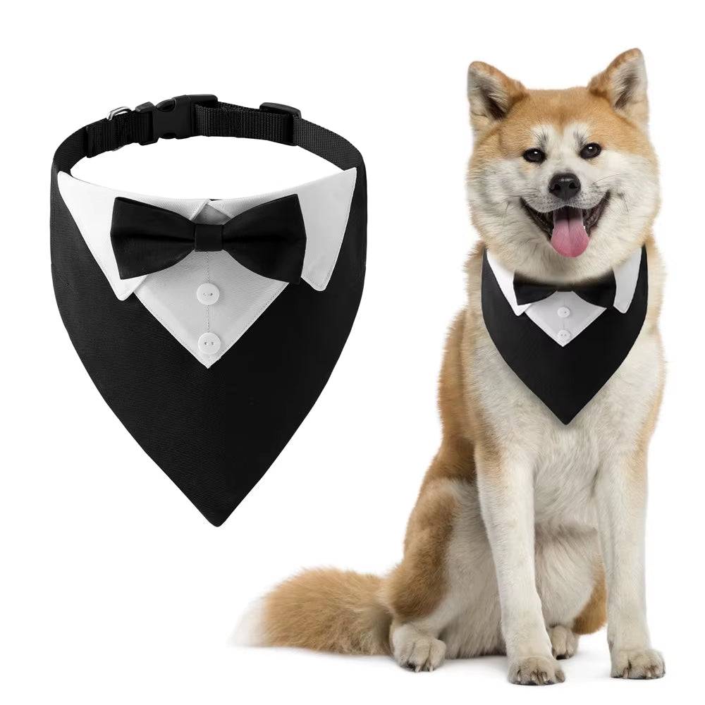Bow Tie Dog Collar Tuxedo Bandana Adjustable Formal Puppy Triangle Neck Wear for Wedding Birthday Dress-Up Cosplay Party