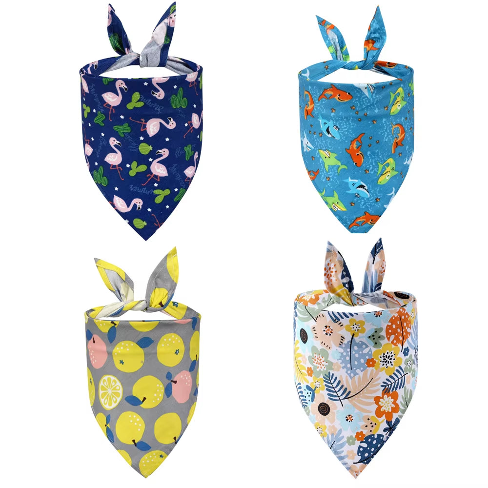 Dog Bandana Fruit Floral Spring Washable Soft Doggy Scarf Kerchief Summer Adjustable for Small Medium Large Dogs Pets