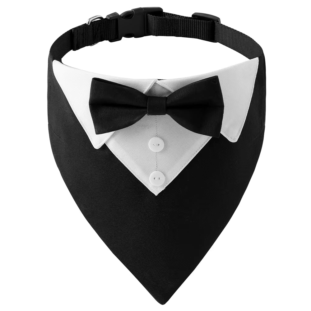 Bow Tie Dog Collar Tuxedo Bandana Adjustable Formal Puppy Triangle Neck Wear for Wedding Birthday Dress-Up Cosplay Party