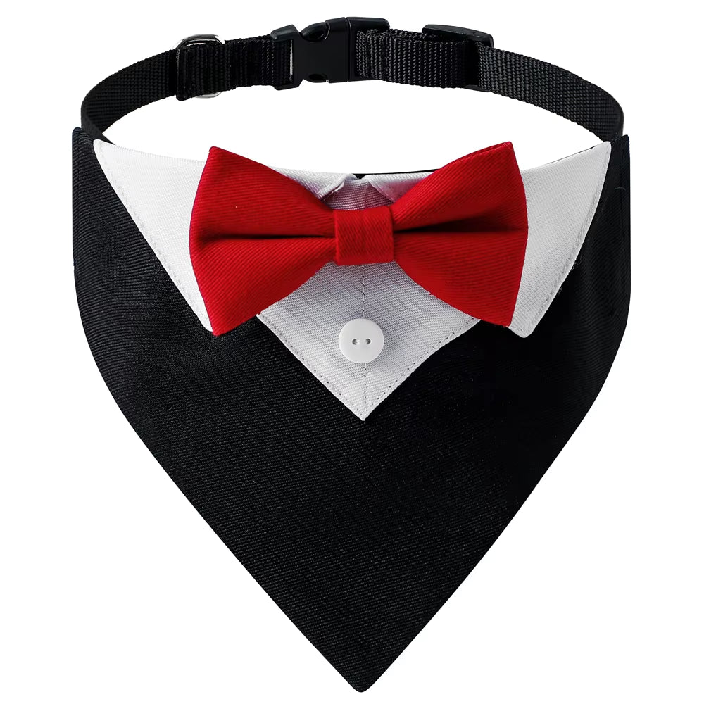Bow Tie Dog Collar Tuxedo Bandana Adjustable Formal Puppy Triangle Neck Wear for Wedding Birthday Dress-Up Cosplay Party