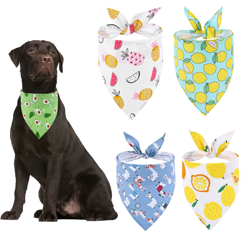 Dog Bandana Fruit Floral Spring Washable Soft Doggy Scarf Kerchief Summer Adjustable for Small Medium Large Dogs Pets