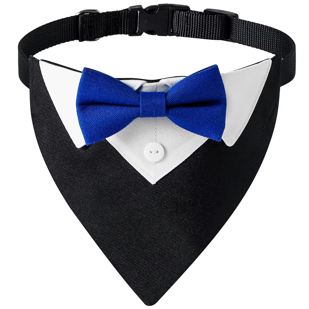 Bow Tie Dog Collar Tuxedo Bandana Adjustable Formal Puppy Triangle Neck Wear for Wedding Birthday Dress-Up Cosplay Party